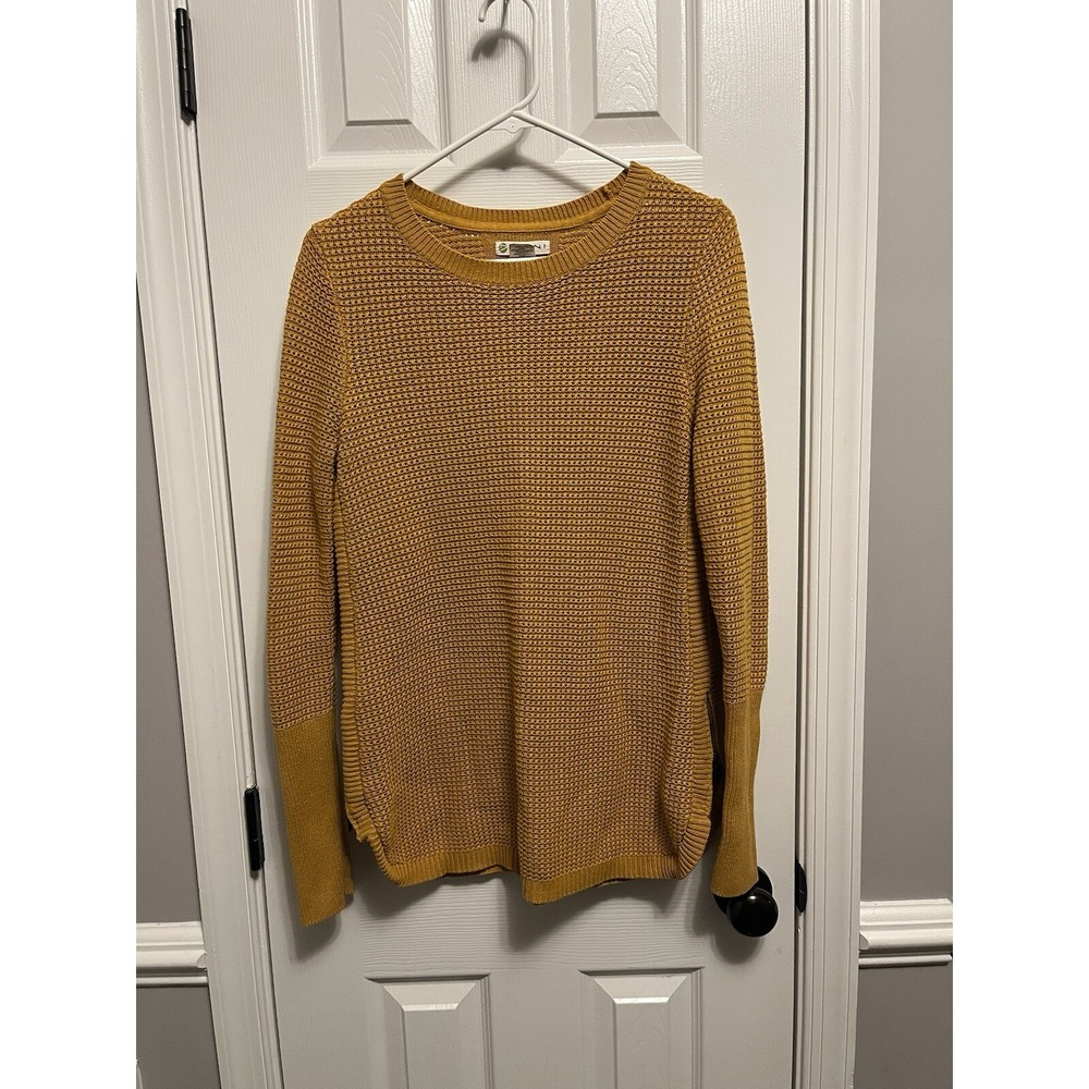 AKINI Dark Yellow Crewneck Cotton Blend Sweater With Side Zip Size M
